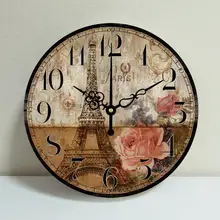 Reloj de pared silencioso redondo con patrón de torre de estilo Vintage, movimiento de cuarzo de París, hogar, oficina, colgante, decoración de pared de habitación grande