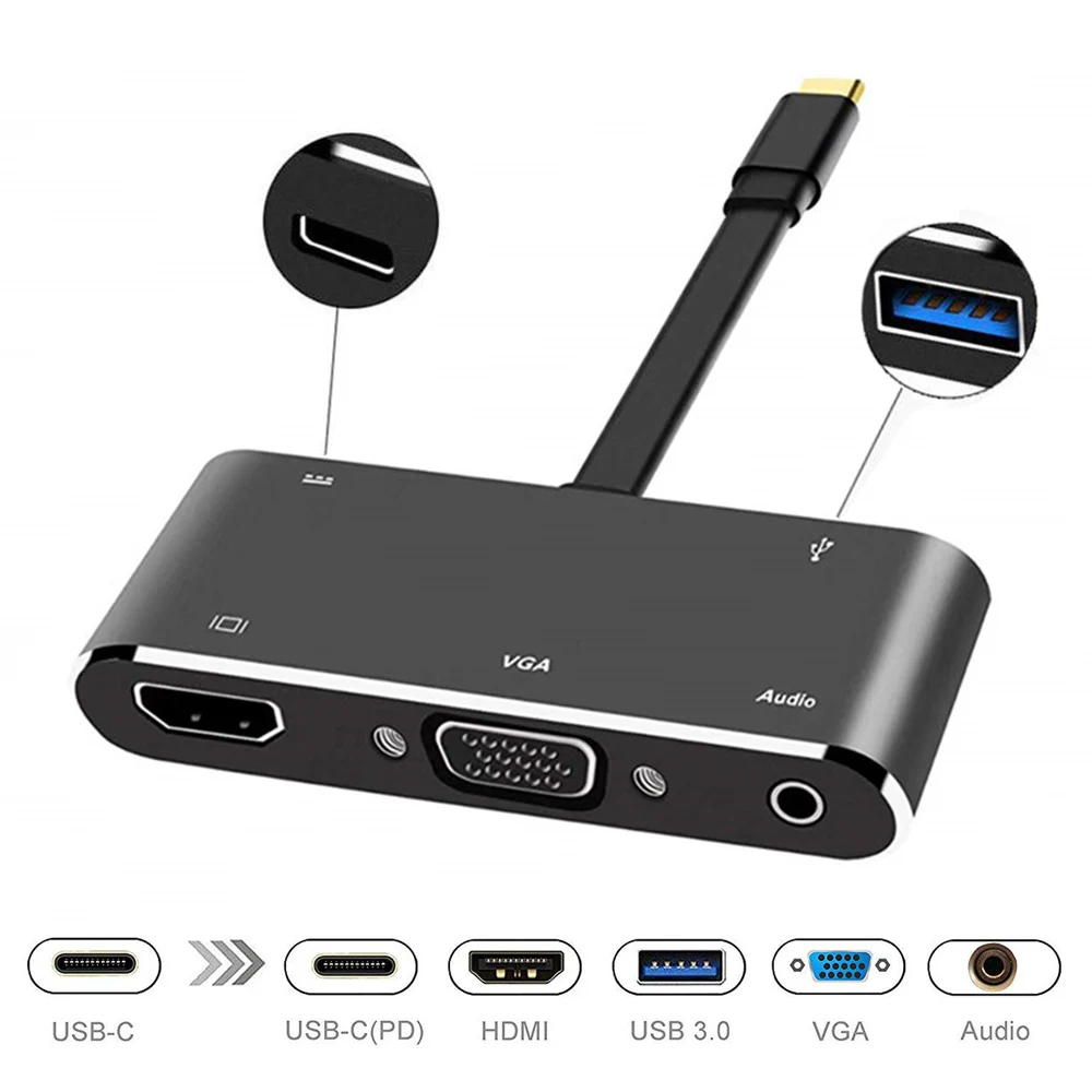 USB C концентратор 3,5 аудио к HDMI VGA USB 3,0 адаптер станция dex для samsung S8 S9 S10 Plus Note 8 для nintendo переключатель MacBook Pro/Air - Цвет: 5 in 1 Black