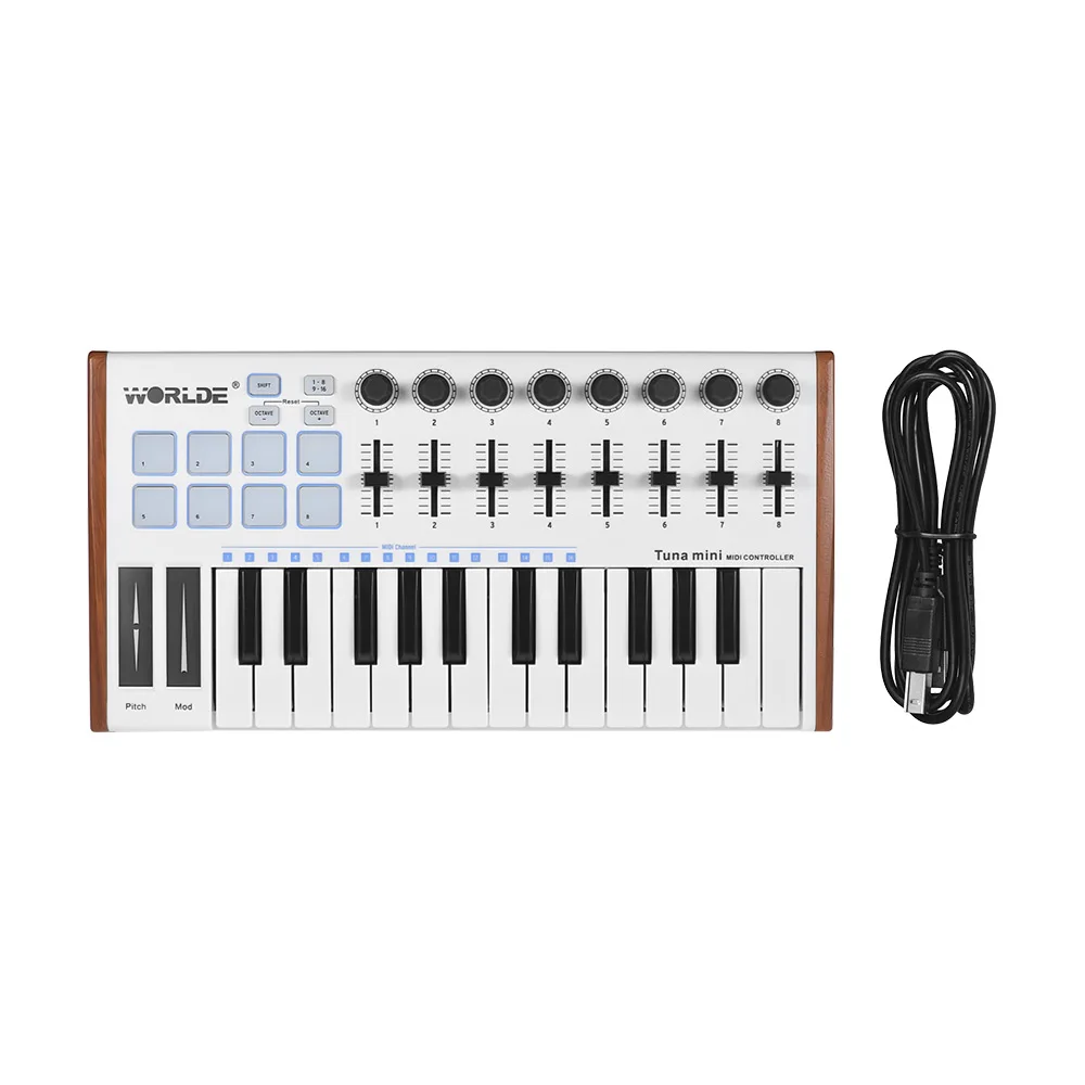 

NEW!!! WORLDE TUNA MINI Ultra-Portable 25-Key USB MIDI Keyboard Controller 8 RGB Backlit Trigger Pads with 6.35mm Pedal Jack