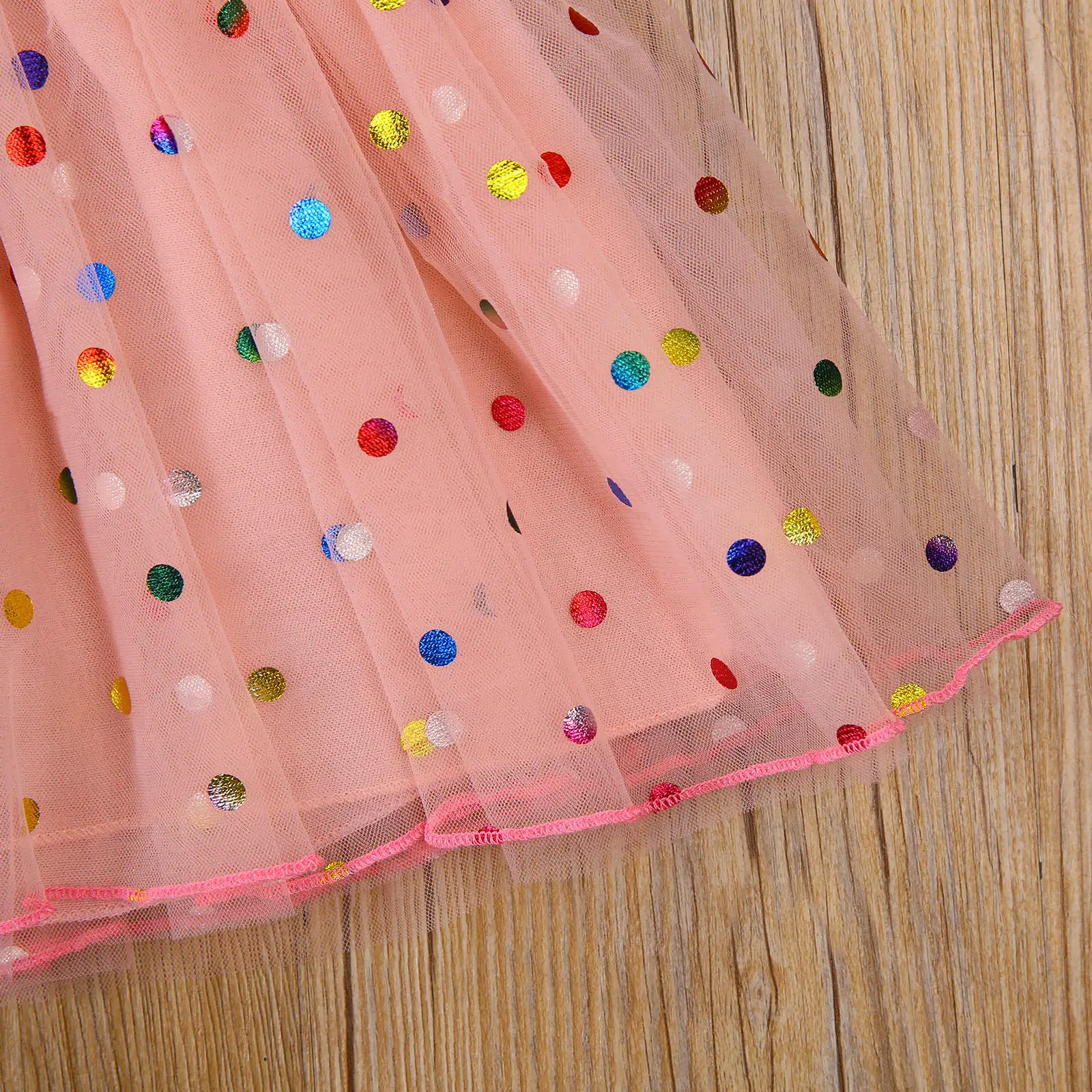Citgeett Summer Infant Baby Girls Short Sleeves Mesh Dress Colorful Polka Dot Pattern Printing Ruffle Clothing