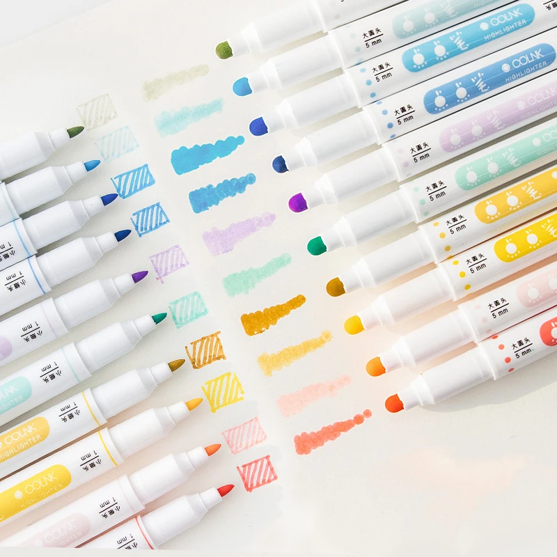 6pcs Light Color Dot Highlighter Pen Set Dual Side Fine Liner & Spot Marker For Drawing Painting Office School Supplies F279 highlighter marker highlighter pen marker pen