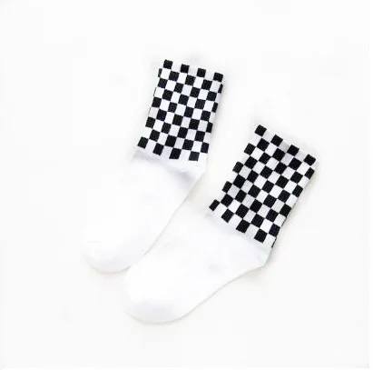 Корейские носки в стиле Харадзюку, черные и белые носки без пятки с рисунком шахматной доски, пара новых носков, носки для мужчин и женщин