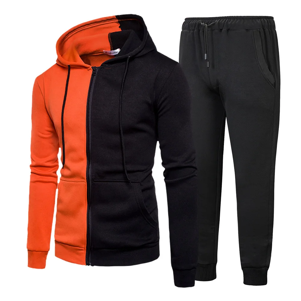 

Men's Sports Suit Autumn Winter Sweatshirt +Pant Jogger Tracksuit Youth Hooded Casual Personalized Splicing Sportswear Two-piece