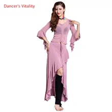 Модальный взрослый танец живота сплошной цвет длинная юбка костюм Восточный костюм комплект футболка Топ для женщин танец живота одежда 2 шт