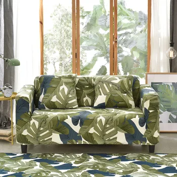 

Stretch Leaves Slipcover Sectional Elastic Sofa Cover for Living Room Couch Cover L Shape Fully-wrapped Anti-dust 1/2/3/4 Seater