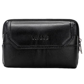 

YIANG Genuine Leather Double Layer Waist Pack Hip Bum Purse Wallet Fanny Belt Bag 5 Inch To 6 Inch Cell/Mobile Phone Case for Ip