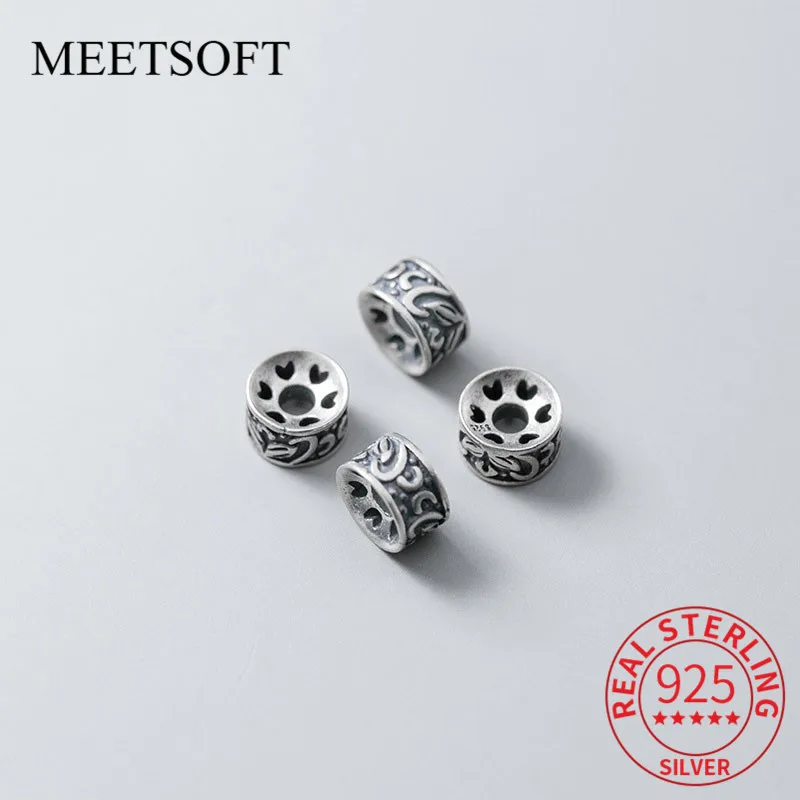 

MEETSOFT Romantic 925 Sterling Silver Heart Hollow Shape Loose Flat Bead Handmade Gift Of DIY Fine Jewelry Necklace Accessory