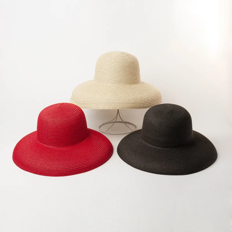 

King Wheat 2022 Spring Summer Big Brim Papyrus Red Hepburn Women Sun Hat Wide Edge Dome Beach Sunshade Stage Show Lady Cap