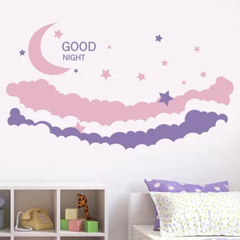 

Large Cartoon Stars Moon Wall Stickers for Kids Room PVC Pink Moon Cloud Decorative Wall Stickers Nursery Baby Children Decor