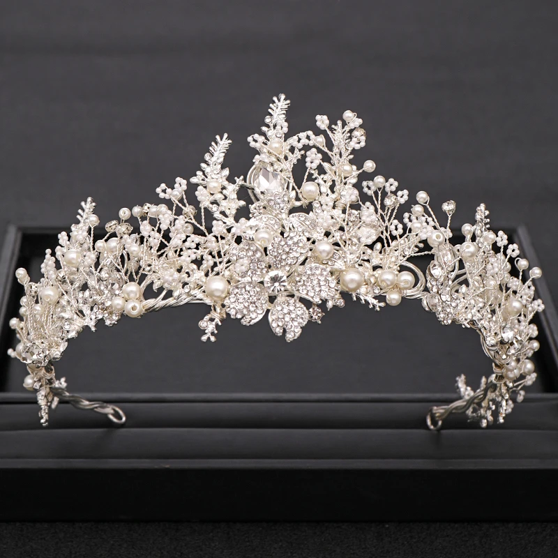 small bridal crown Trendy Handmade Wedding Crown Baroque Rhinestone Pearl Crystal Headband Wedding Hair Accessories Bridal Crown Hair Accessories bridal hair accessories