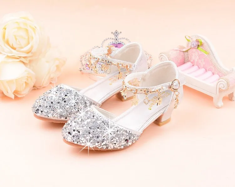 Kids Girls Sandals Glitter Shiny Rhinestone Butterfly Student Party Dance Shoes