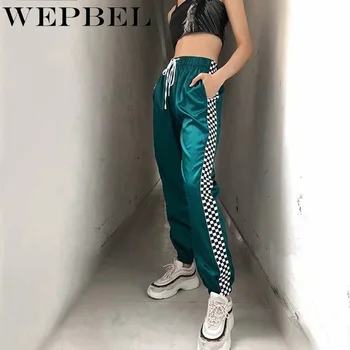 

WEPBEL Women's Casual Pants Straight Full Length Loose Drawstring Patchwork High Waist Pants