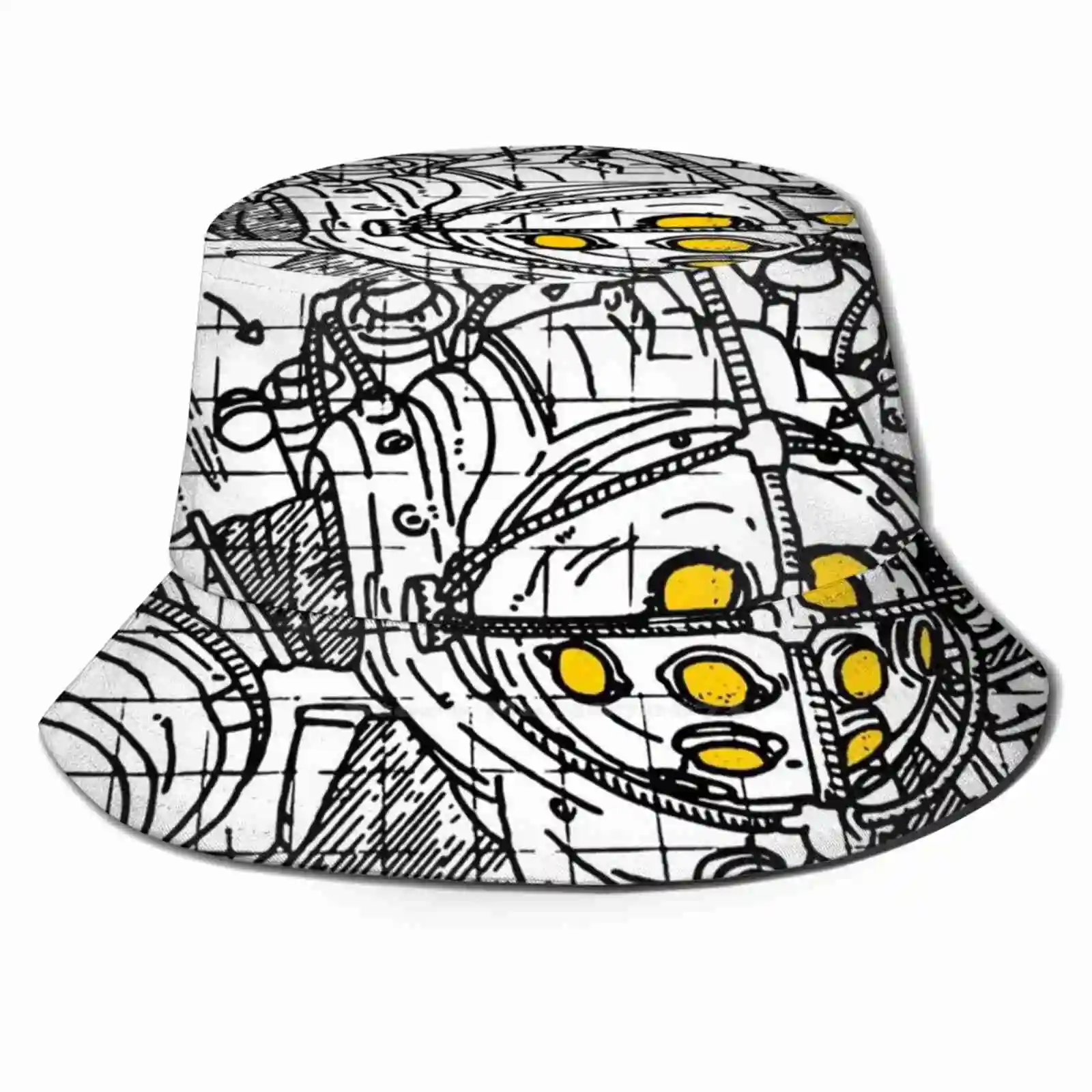 Mr Bubbles Layout Outdoor Sun Fishing Panama Cappelli Robot In Metallo Big Ocean Daddy Bioshock Bolt Steam Fat Layout Nero Giallo