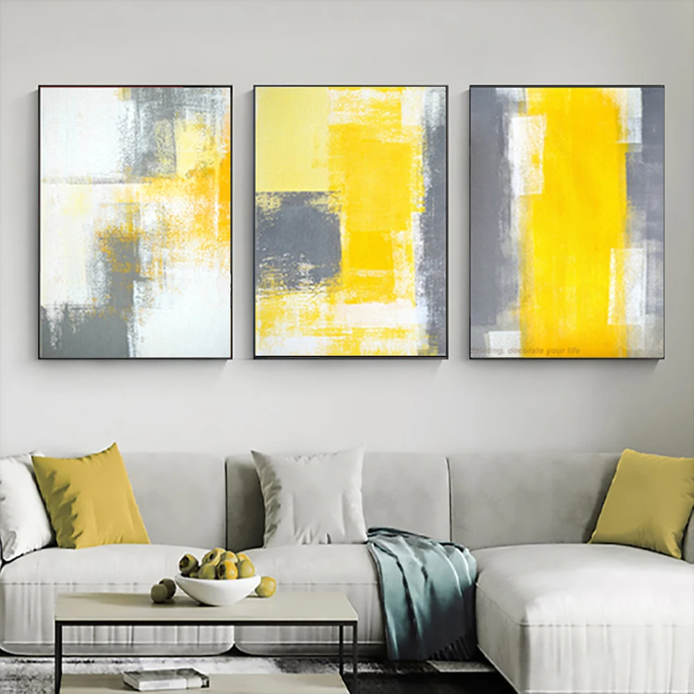 Large Yellow Grey Painting Abstract Living Room Canvas Decor 4409-130cm 