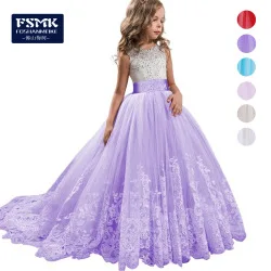Лидер продаж, детское платье принцессы Свадебное платье с вышивкой ручной работы для девочек нарядное платье с бантом со шлейфом