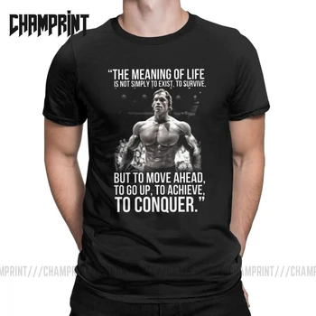 

Men's T-Shirt Arnold Schwarzenegger Arnie Conquer Tees The Meaning Of Life Training Lifting Bodybuilding Muscle T Shirt Clothes