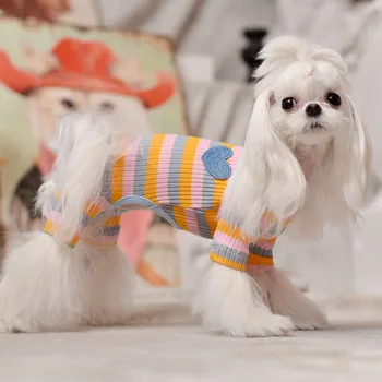 

New Pet Clothing Autumn Winter Dog Sweater Rainbow Striped Design Dogs Jumpsuit Four-legged Pet Dog Bottom Shirt Dog Costume