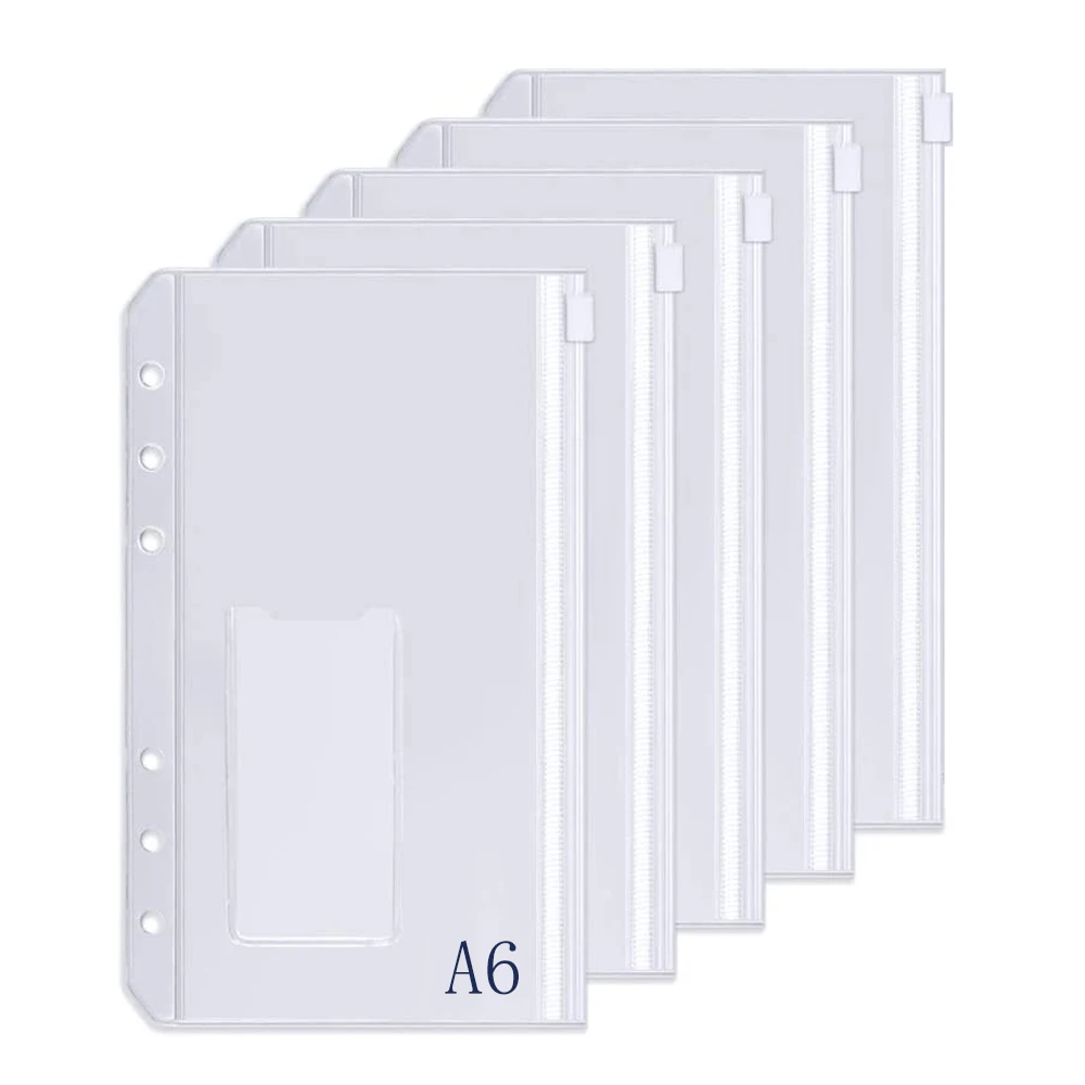 5 unids/set A6 efectivo bolsillo archivador s 6-agujero archivador con cremallera bolsillo archivador con cremallera de plástico etiqueta de bolsillo para 6-anillo Notebook cubierta