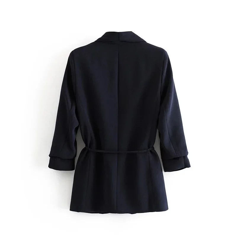

Western Style 2019 Early Autumn New Style WOMEN'S Dress Versatile Slimming Casual Solid Color Pleated Sleeve Suit Coat 8