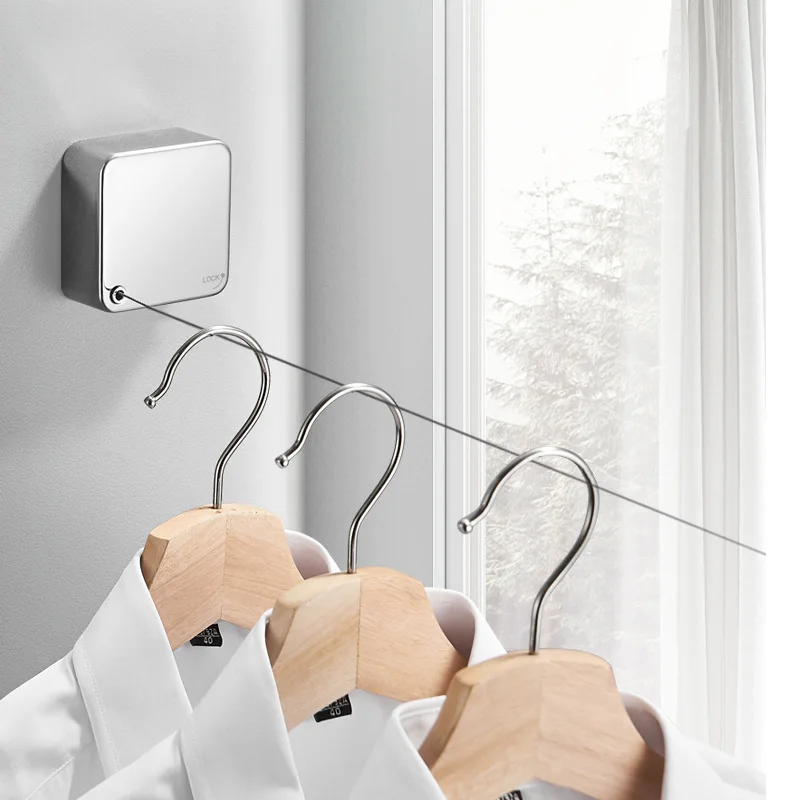 

Clothesline Clothes Drying Rack Rope Home Storage 304 Stainless Steel Retractable Clotheslines Balcony Clothes Dryer Organizer