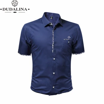 

Print Pocket Fashion Blusa Camisa Social Masculina Dudalina Short Sleeve Slim Fit Shirt Men Clothes Pullover Male Cold