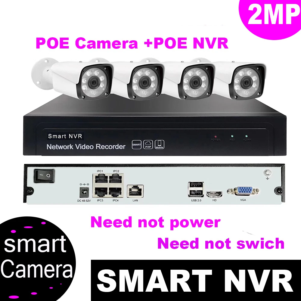 

4CH 2MP POE Kit H.265 HD 1080P System CCTV Security System Outdoor Waterproof Night Vision IP Camera Video Surveillance Set 2TB