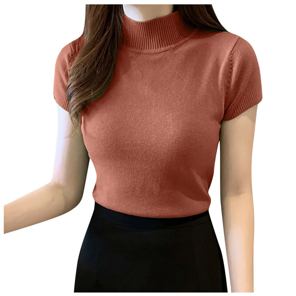 Blusas de las mujeres verano Casual o-Cuello sólido corto Tops blusa manga mujeres otoño blusa de trabajo sólida Vintage blusa camisas # T2