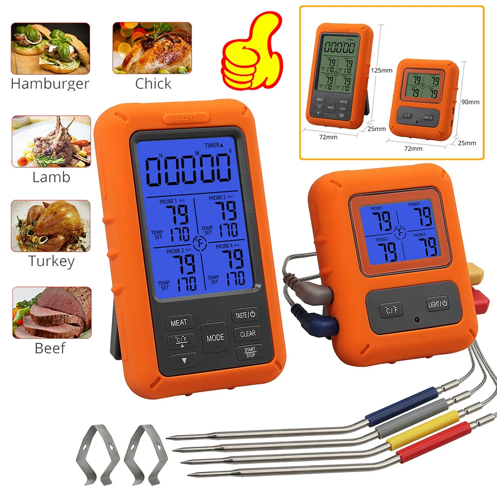 

100M Remote Wireless Digital Meat Thermometer TS-TP40 Grill Oven Kitchen Thermomet With Timer 4 Probes For BBQ Food Oven Smoker