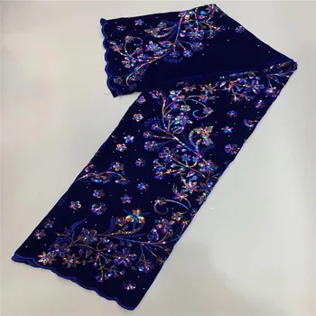 

African royal blue Lace Fabric With Sequins Nigerian French Velvet Lace Fabric High Quality Sequined Velvet For Wedding Dress