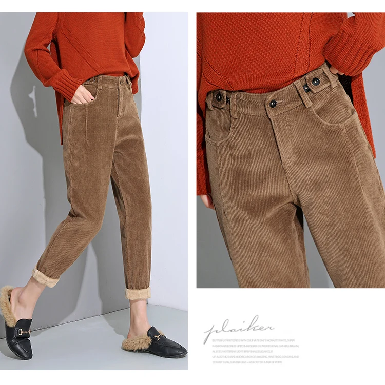 Corduroy Pants Women Loose Thick Plus velvet Harem Pants Winter Warm Women Pants High waist Casual Long Trousers Plus Size