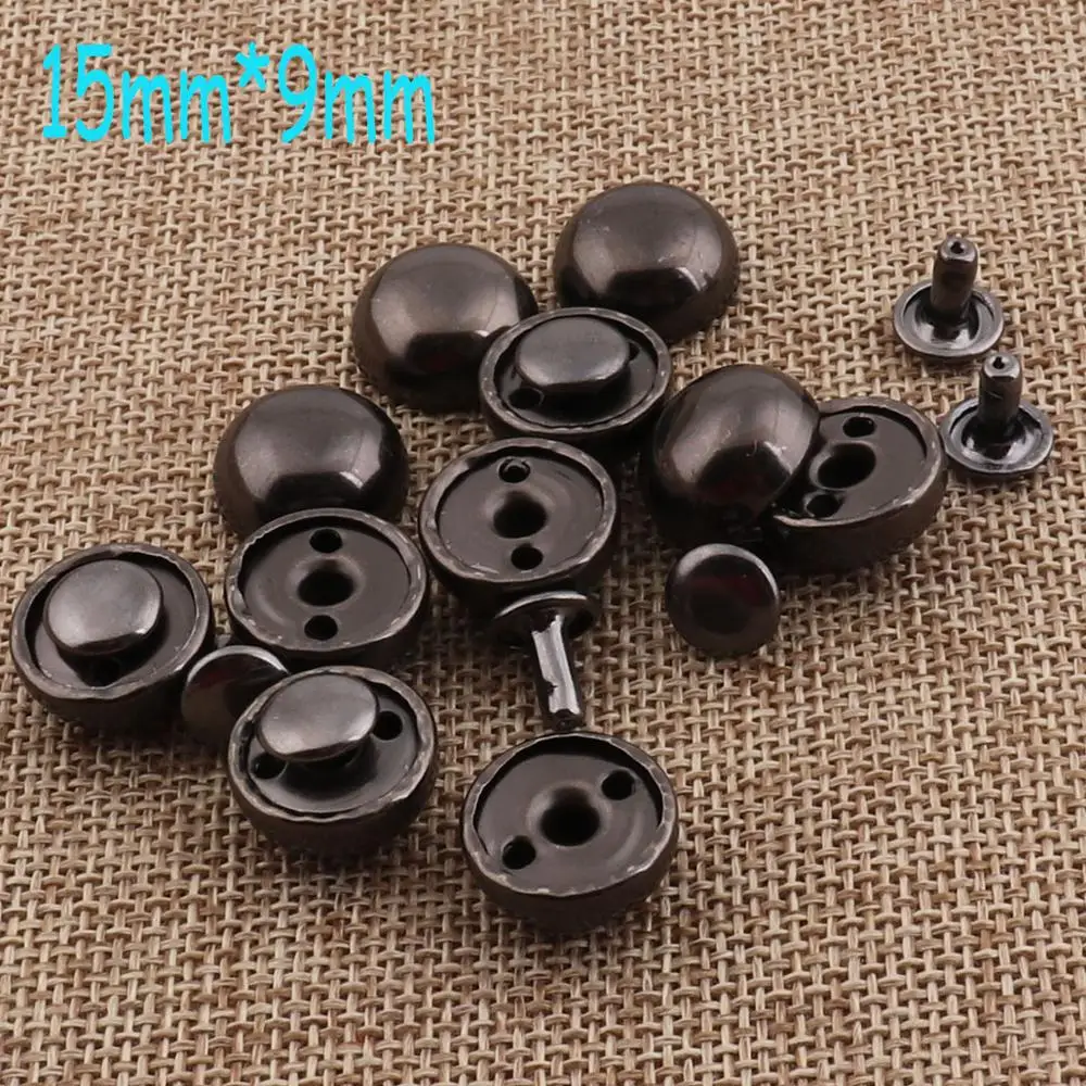 Rivets à Double capuchon noir, 50 pièces, champignons ronds, bombé et  artisanat de cuir, fixation à boutons Studs-15mm * 9mm