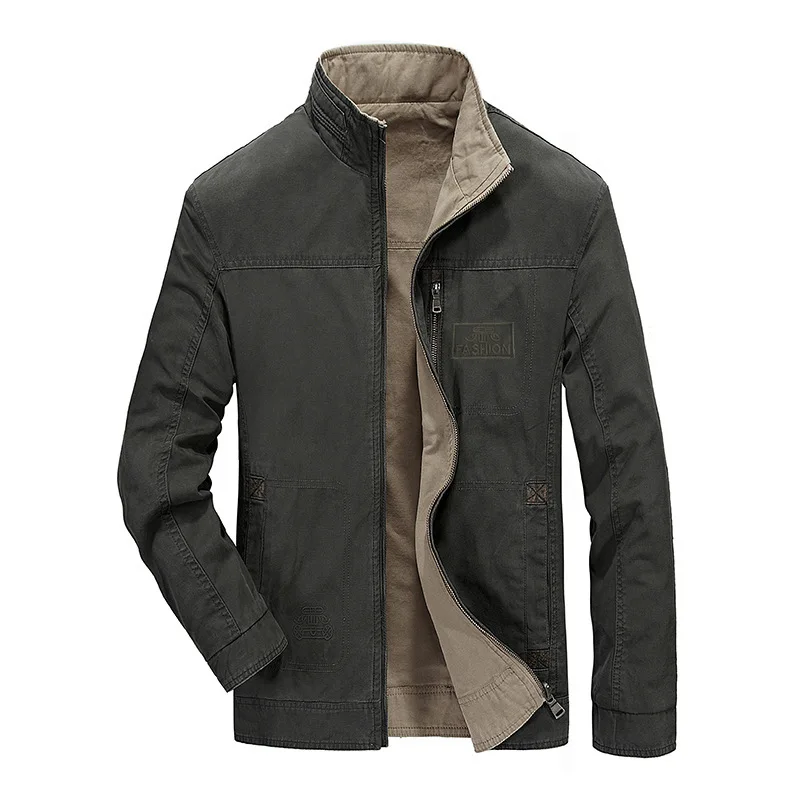 New Style Reversible Men Jacket Men'S Wear Cotton Double-sided Wear Men Stand Collar Jacket Coat Men's