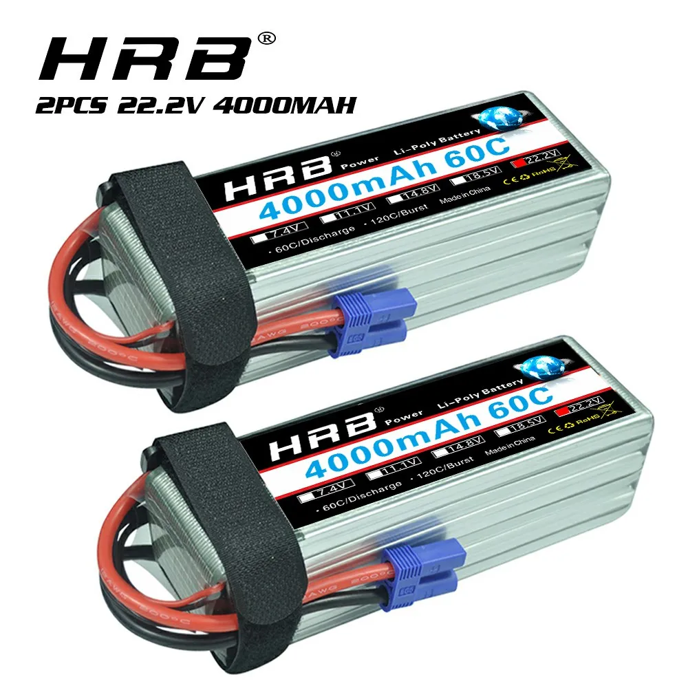 1/2pcs HRB RC Lipo Battery 6S 22.2V 4000mah Drone Battery 60C For Trex 700 tarot 650 Quadcopter Helicopter Multicopter EC5 plug