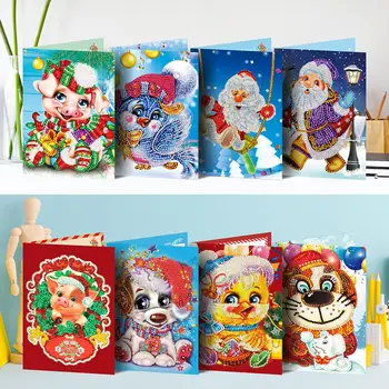 

New Arrival Christmas Diamond Painting Cards Diamond Embroidery Cat Greeting Postcards Diamond Mosaic Art Kits