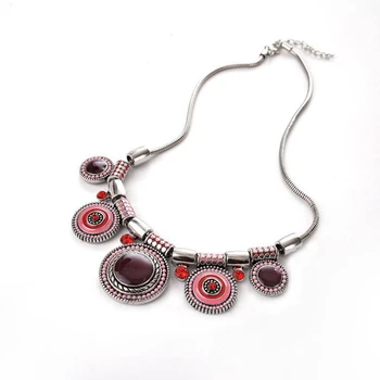 

Boho Necklace Silver Color Fashion Bohomia Pendant Choker Round Circle Necklaces For Women Multilayer Necklace Jewelry Red/Black