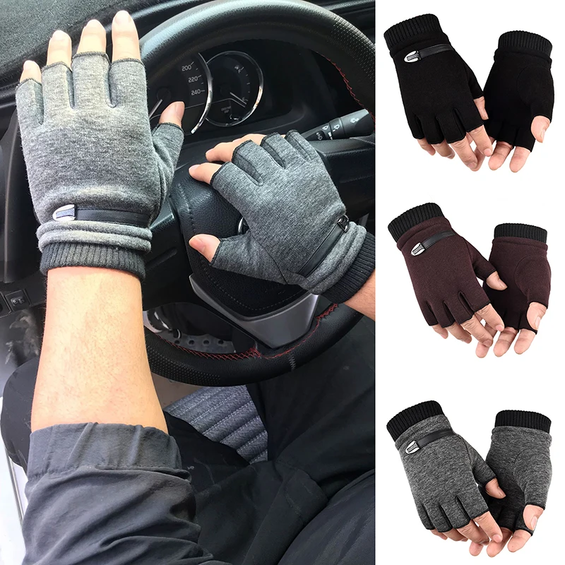 Fingerless Men Gloves Driving Suede Leather Black Grey Half Finger Men