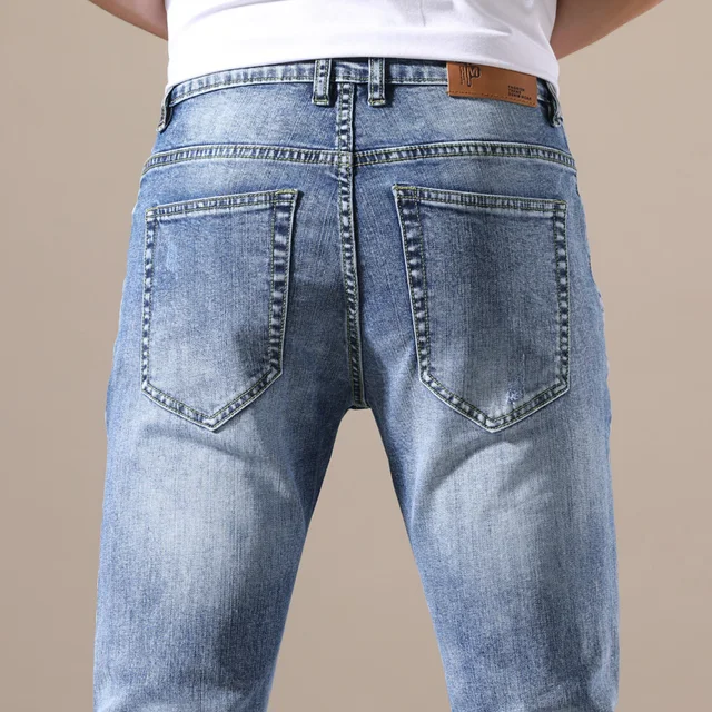 Jeywood Brand clothing Jeans Men Brand High Quality Stretch Light Blue Denim Fashion Pleated Retro Pocket Skinny Trousers Pants 6