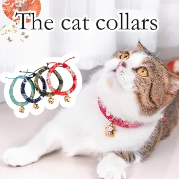

Japanese Style Handmade Adjustable Dog Cat Collar 4 Size Printed Necktie Necklace With Bell for Puppy Kitten Pet Cat Accessories