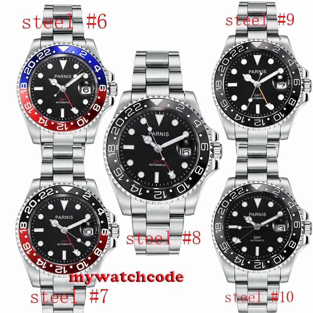 Parnis 40mm black dial GMT Mechanical Watch Sapphire glass automatic mens watch high quality super luminous Relogio Masculino