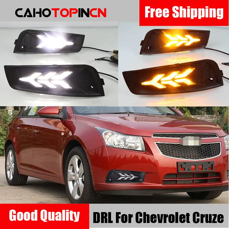 

Daytime Running Light For Chevrolet Cruze 2009 ~ 2014 LED DRL Fog Lamp Cover With flowing Yellow Turning Signal style relay