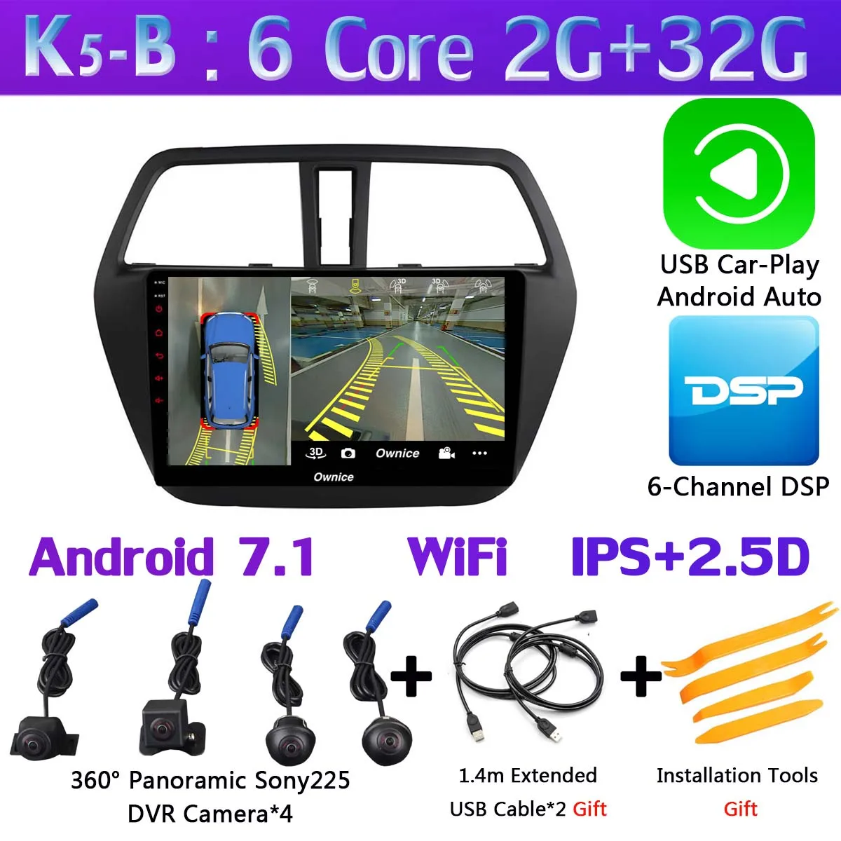 360 ° камера Android 9,0 4G+ 64G gps радио CarPlay DSP автомобильный мультимедийный плеер для Suzuki SX4 S-Cross 2013 - Цвет: K5-B-CarPlay