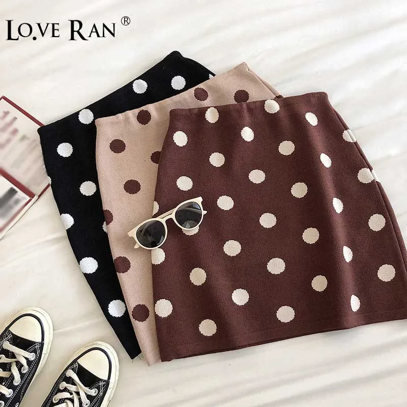 

Polka Dot Knitted Women's Skirts Sweety Elasticity High Waist Skinny Pencil Short Skirt Female 2020 Winter Autumn Korean Clothes