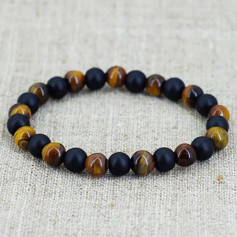 

Beaded Bracelet 8mm Natural Stone Beads Men Tiger Eye Matte Onyx Mala Stone Yoga Energy Viking Jewelry For Women Men Jewelry