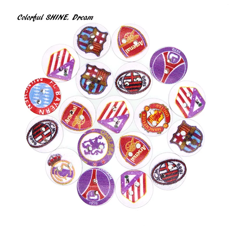 200PCs Wholesale Natural Wooden B\uttons Round Football Team Logo Design Scrapbooking Sewing Accessories DIY Craft 15mm Dia. | Дом и сад