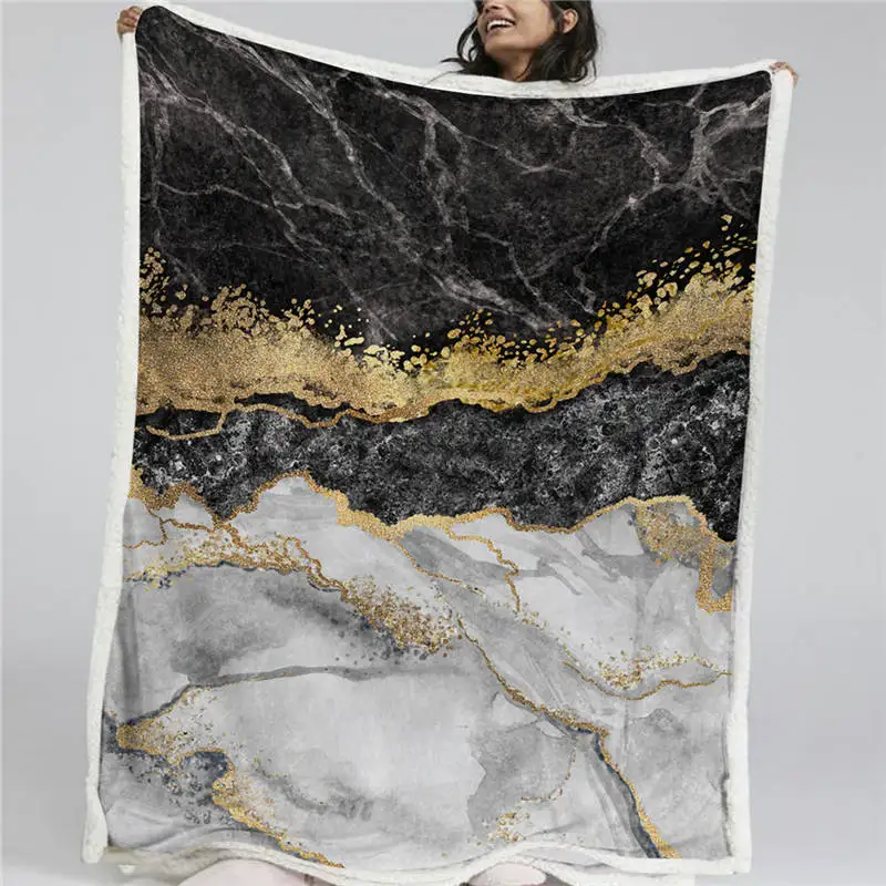 Blesslive Флисовое одеяло из шерпы с мраморным узором, покрывало на кровать из черной, белой, золотой фольги, абстрактное художественное одеяло Mantas De Cama - Цвет: 10
