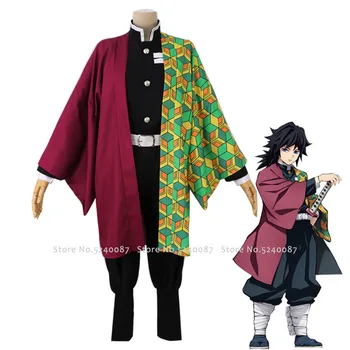 

Japanese Anime Cosroad Demon Slayer Kimono Robes Cardigan Kimetsu No Yaiba Cosplay Costumes Tomioka Giyuu Wigs Hair Uniforms Set