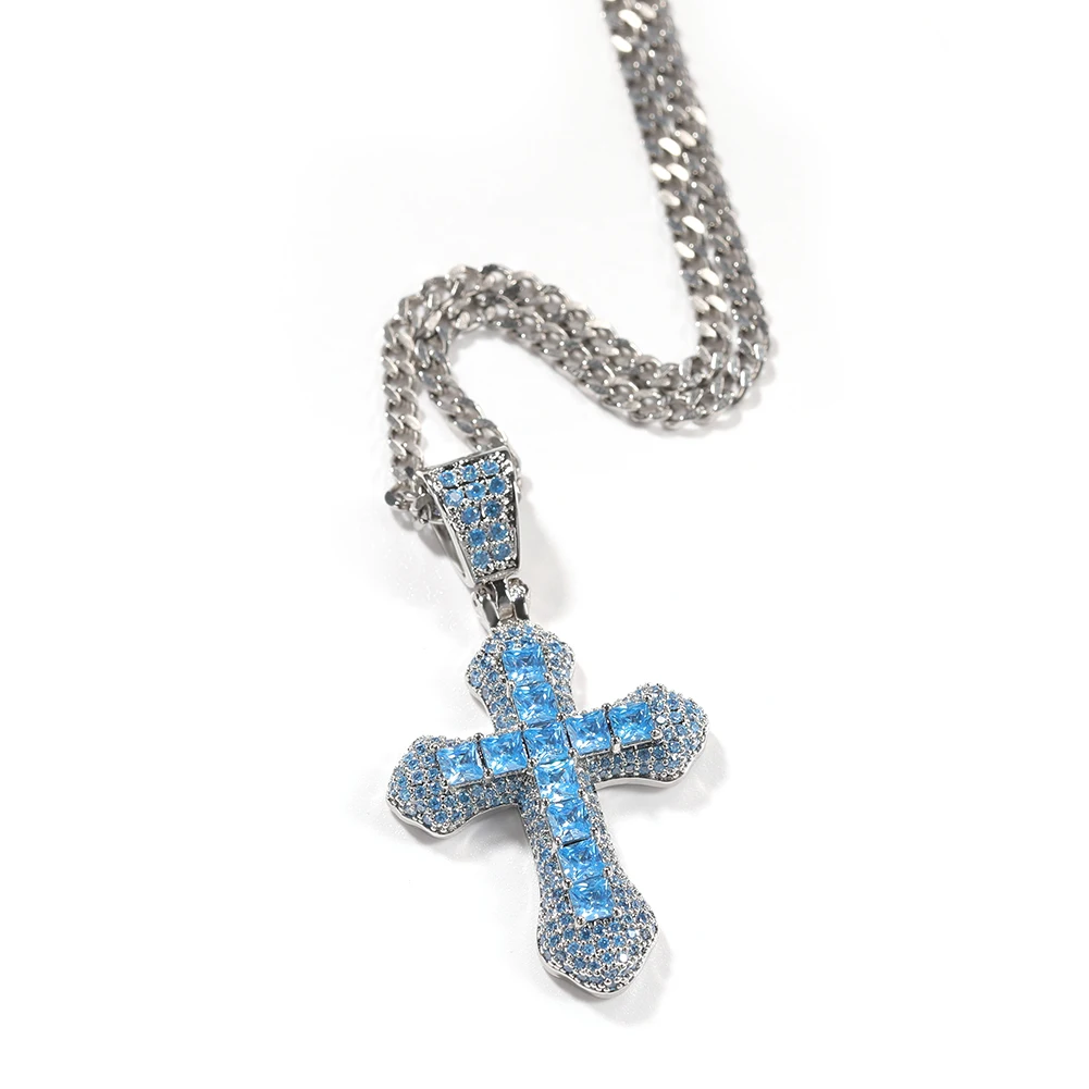 UWIN Baby Blue Cross Pendant Necklace for Women Men 2 Layers