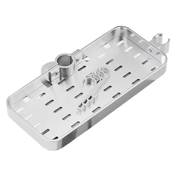 

Bathroom Shelf Draining For Shower Rod Space Aluminum Storage Rack Durable Universal Hotel Rectangle With 4 Hooks No Drilling