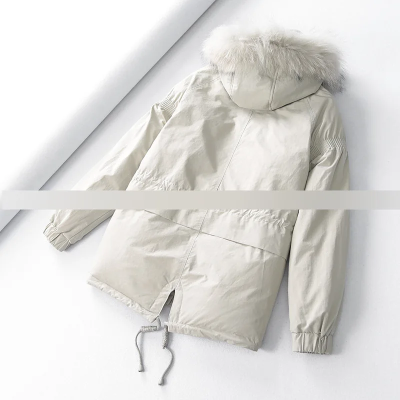 

22g07 down Jacket 90% Gray Duck down Hooded Raccoon Fur Collar down Coat