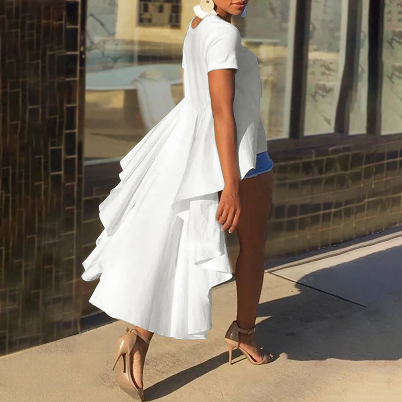 White3 VONDA, Женская Асимметричная блузка, лето, повседневные, сексуальные, с разрезом, вечерние, топы, длинные, для девушек, офисные рубашки, туника размера плюс, блузки - Цвет: White3